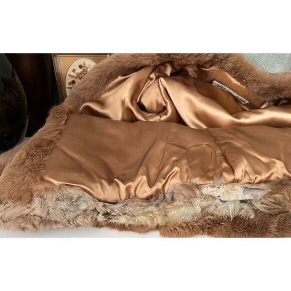 Vintage Mademoiselle full length light brown rabbit fur coat. Size L (W). - Picture 11 of 13
